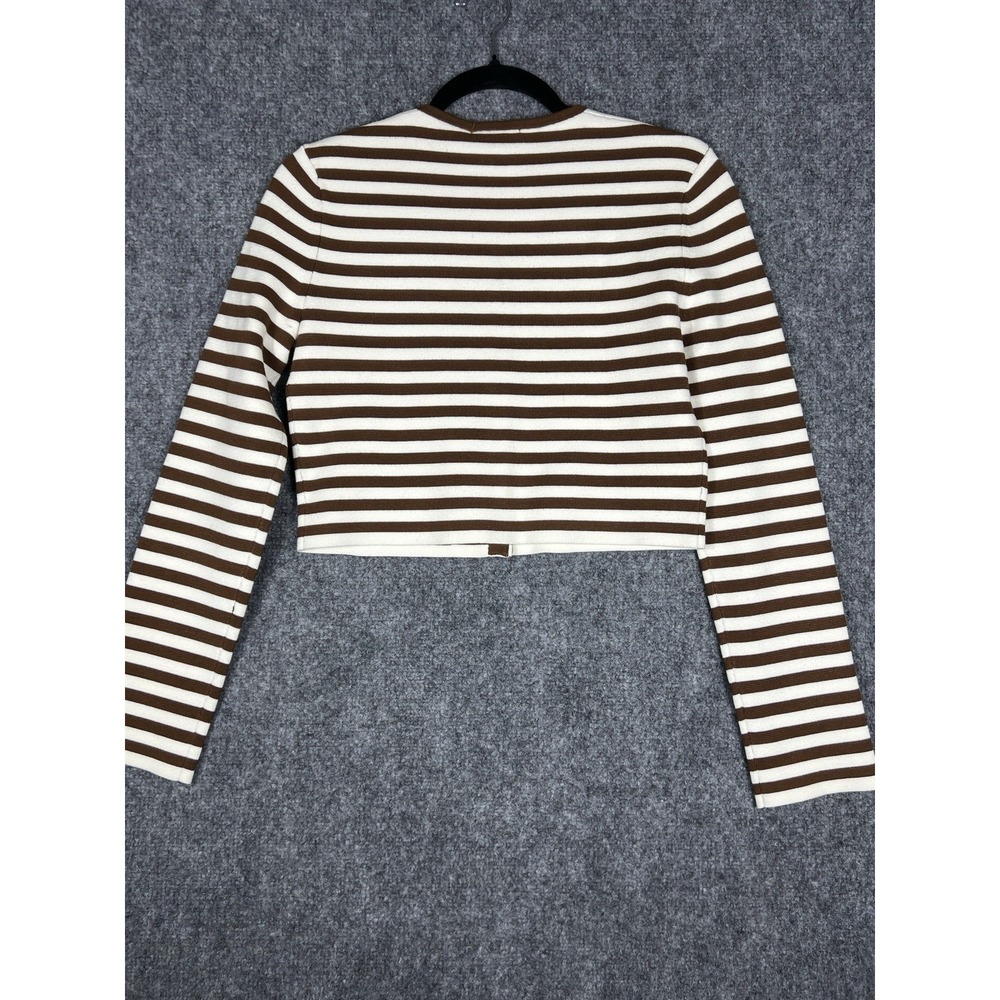 Aritzia Babaton Notable Cardigan XS Brown White Striped Cropped NWT - Picture 11 of 15